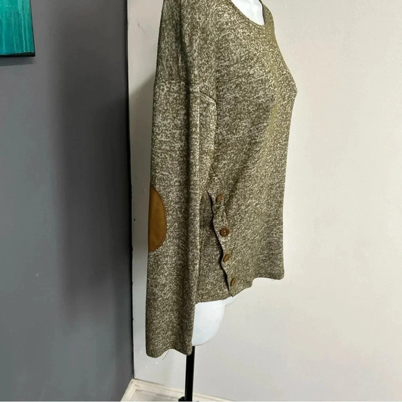Women’s Small‎ Green Pullover Top Elbow Patches Buttons Preppy Academia Stretch - Picture 5 of 10